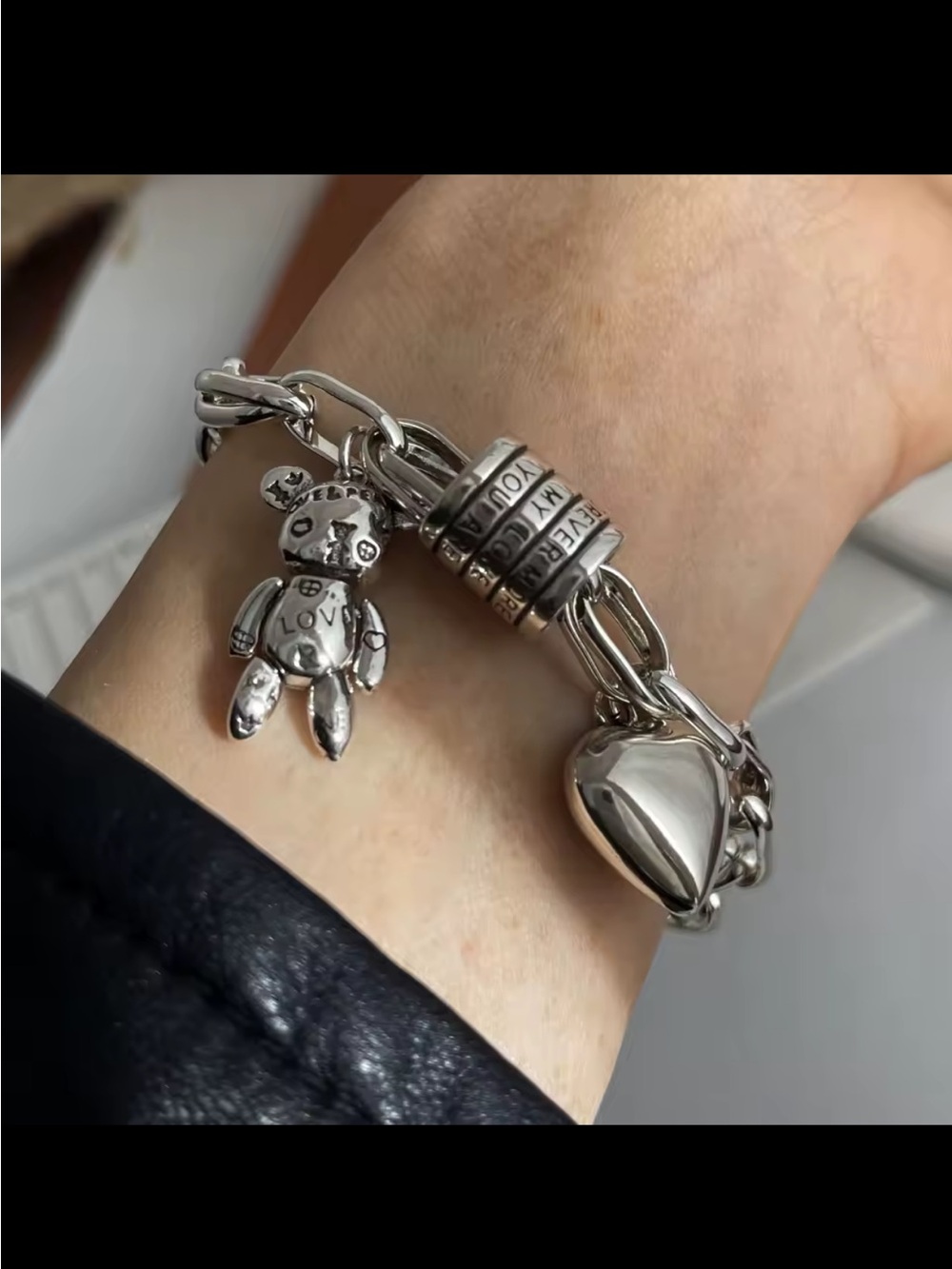 Silver Heart & Teddy Charm Bracelet - Unbranded